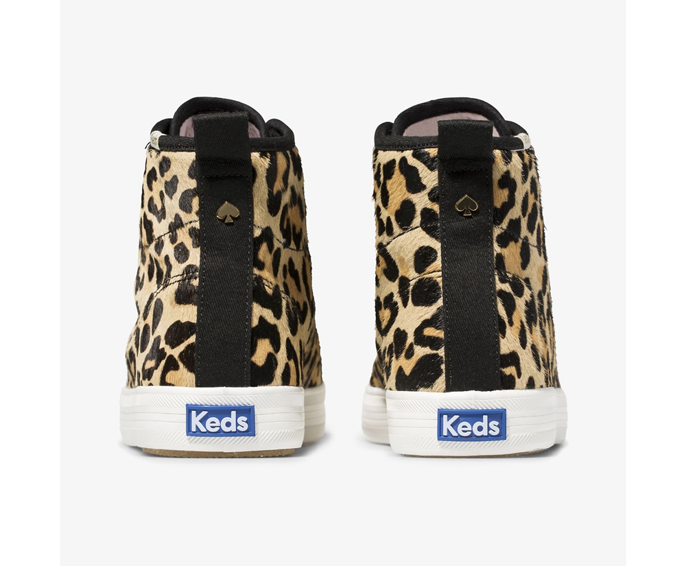 Womens Keds Sneakers - Kate Spade new york Kickstart Hi Leopard Calf Hair - Brown - 0934-SRPND